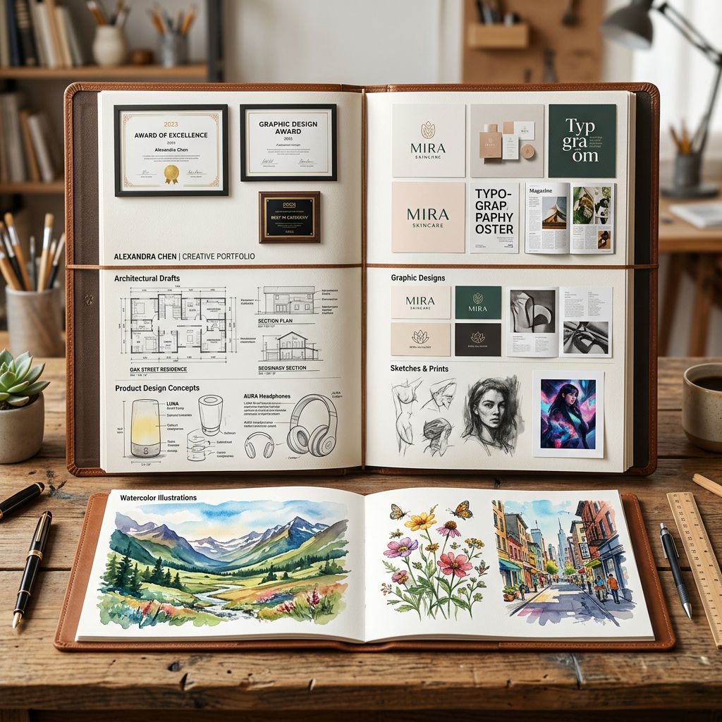 Reviewing a graphic designer's portfolio of past logo work